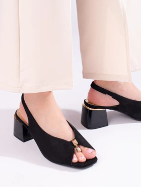 Stylish Black Suede Block Heel Sandals