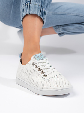 Lace-Patterned White Canvas Sneakers