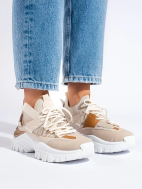 Lace-Up Beige Sneakers