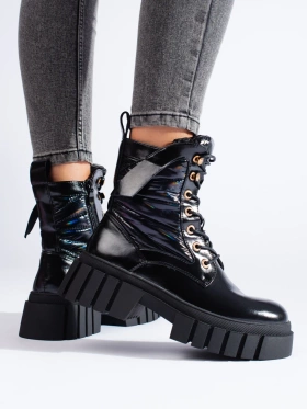 Chunky Black Lace-Up Boots