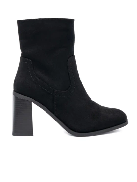 Black high-heel ankle boots in a classic cut