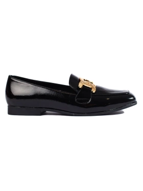 Glossy Black Loafers with a Chain