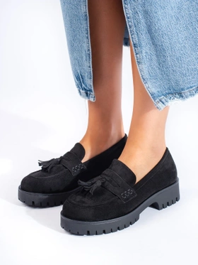 Black Suede Loafers with Tassels