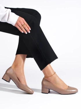 Low-Heel Dark Beige Pumps