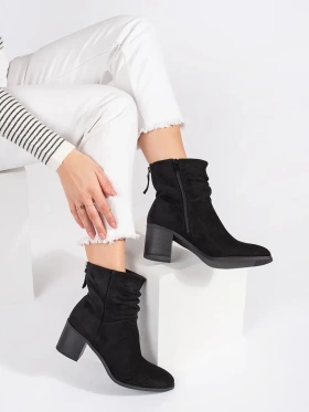 Black Suede Ankle Boots with Ruched Shaft