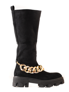 Black boots with a gold chain