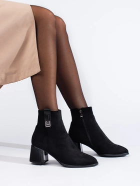 Black Classic Suede Heeled Booties