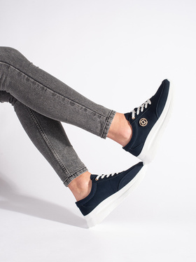 Navy Leather Platform Sneakers