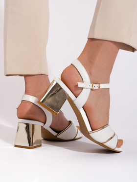 White and Gold Block Heel Sandals