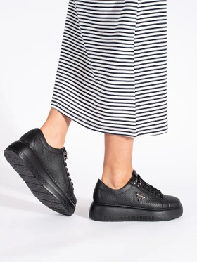 Black Leather Platform Sneakers