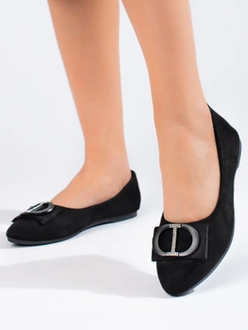 Soft Black Suede Ballet Flats with Buckle