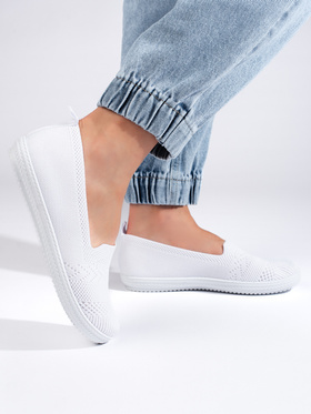 White Fabric Slip-On Shoes