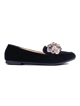 Black Suede Loafers with Decorative Crystals