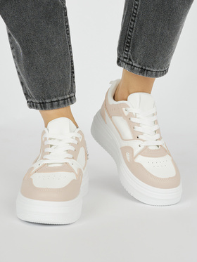 White and Pink Platform Sneakers