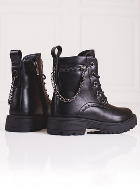 Black Ankle Boots with Chain Detail