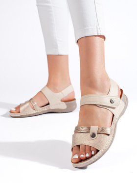 Beige Velcro Strap Sandals