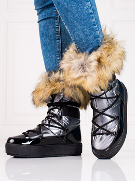 Silver Platform Snow Boots with Faux Fur