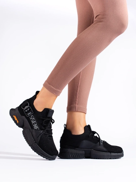 Black Lace-Pattern Sneakers