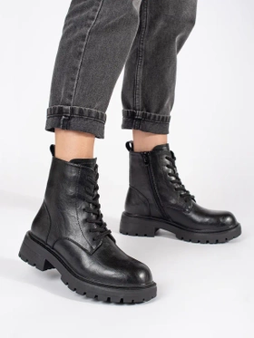 Sergio Leone Black Leather Platform Ankle Boots