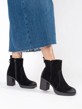 Sergio Leone Black Leather Block Heel Ankle Boots