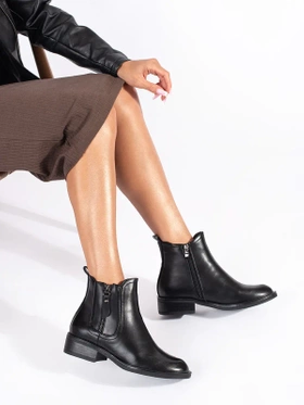 Black Ankle Boots with Decorative Zipper