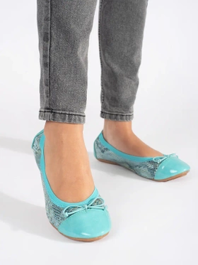 Blue Snake Print Ballet Flats with a Bow