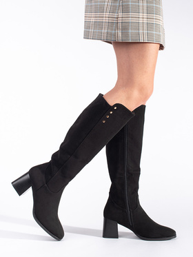 Black Suede Block Heel Boots