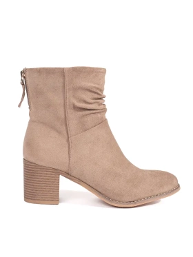 Beige Suede Ankle Boots with Ruched Upper