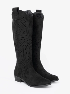 Black Cut-Out Cowboy Style Boots
