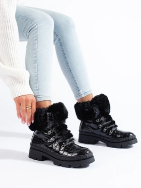 Cozy Black Faux Fur Ankle Boots