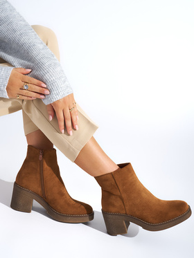 Suede Block Heel Ankle Boots in Camel