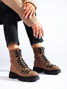 Suede Lace-Up Boots in Brown Vinceza