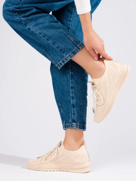 Lightweight Beige Textile Sneakers