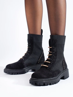 Black Suede Lace-Up Ankle Boots