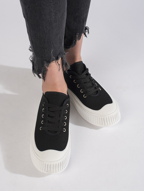 Black Lace-Up Platform Sneakers