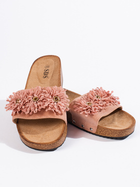 Suede Pink Flower Slides