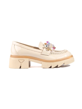 Chic Beige Patent Leather Shoes with Chunky Soles