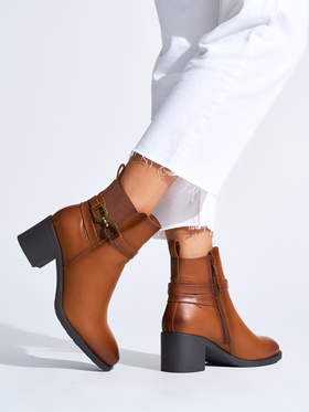 Warm Tan Block Heel Ankle Boots