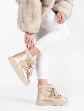 Light Beige Lace-Up Winter Boots with Chunky Soles