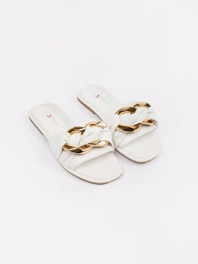 Women's flat white flip-flops