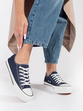 Navy Classic Lace-Up Platform Sneakers