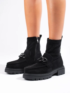 Smooth Black Platform Ankle Boots