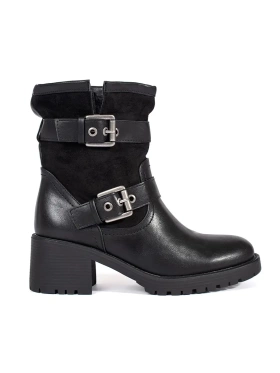 Black Heeled Ankle Boots with Buckle Detail