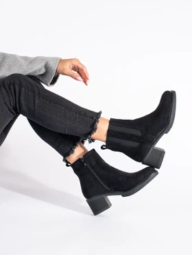 Chic Black Suede Ankle Boots with Block Heel