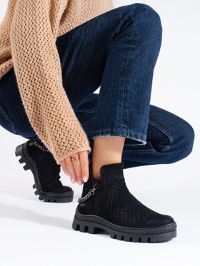 Black Suede Perforated Ankle Boots by Potocki