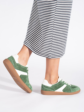 Green and White Leather Sneakers