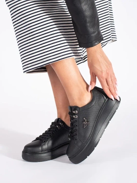 Black Leather Platform Sneakers