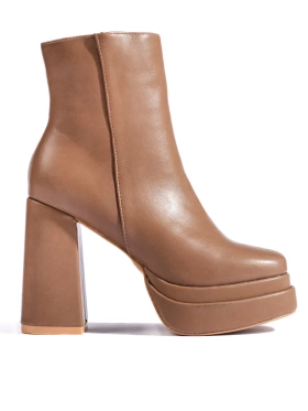 Dark Beige High Heel Ankle Boots