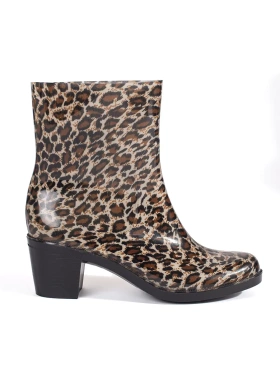 Leopard Print Heeled Rain Boots