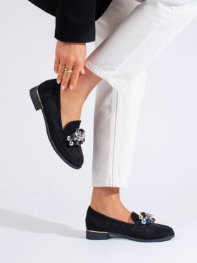 Sparkling Black Loafers with Crystals